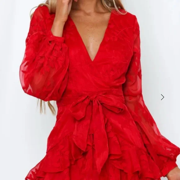 Hello Molly Vibrant Red Long Sleeve Dress - Picture 1 of 9